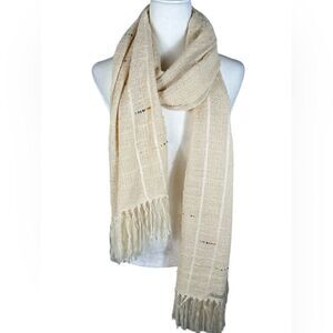 Richard & Carol Tripp Martha's Vineyard Weavers Woven Natural Beaded Shawl Scarf